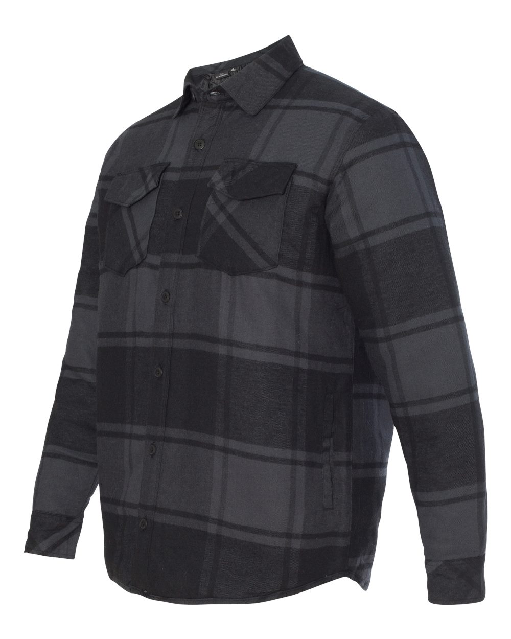 Black Plaid Quilted Flannel Shirt Jacket - 8610