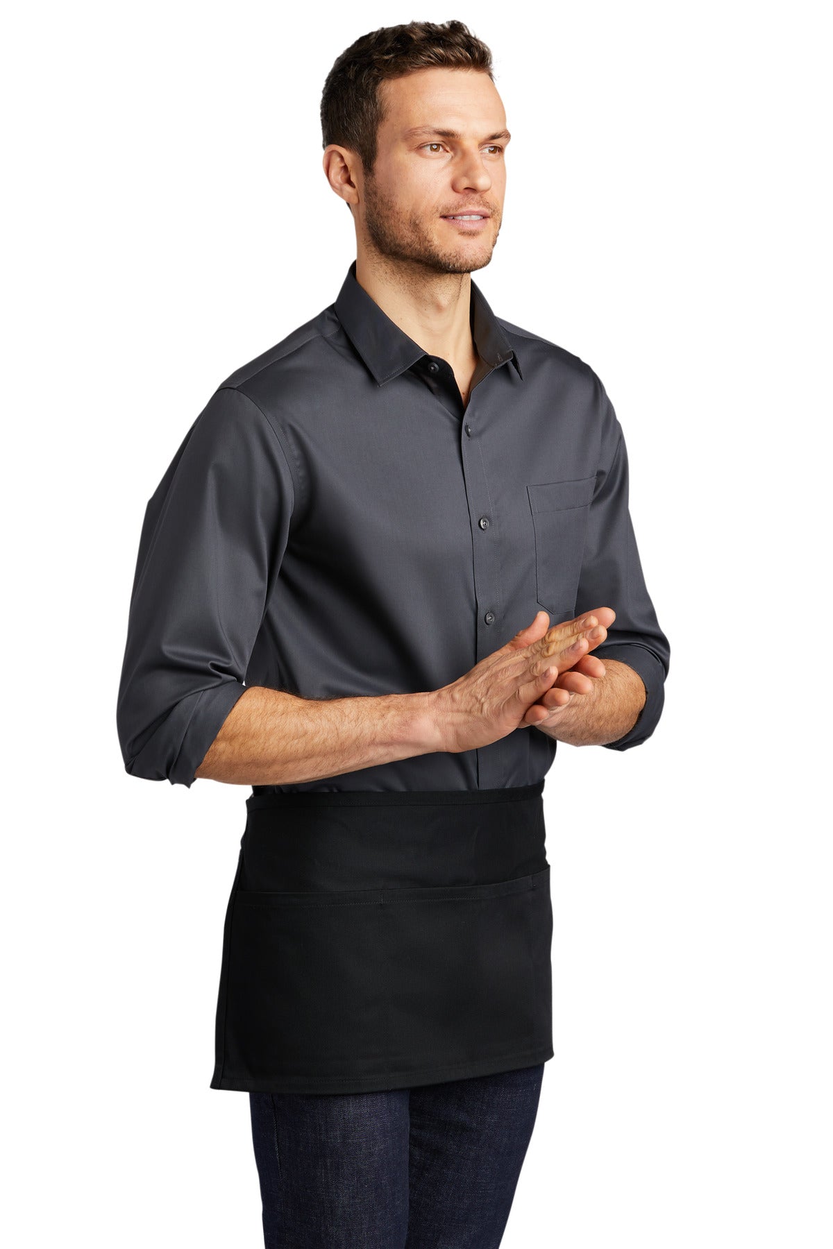 Black Port Authority Easy Care Reversible Waist Apron with Stain Release. A707