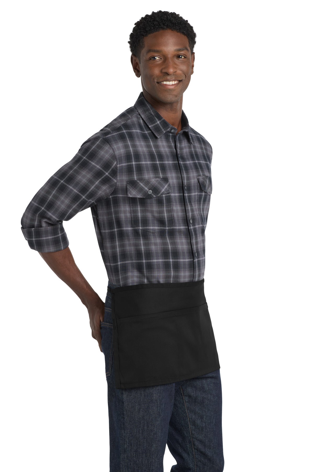 Black Port Authority Easy Care Reversible Waist Apron with Stain Release. A707