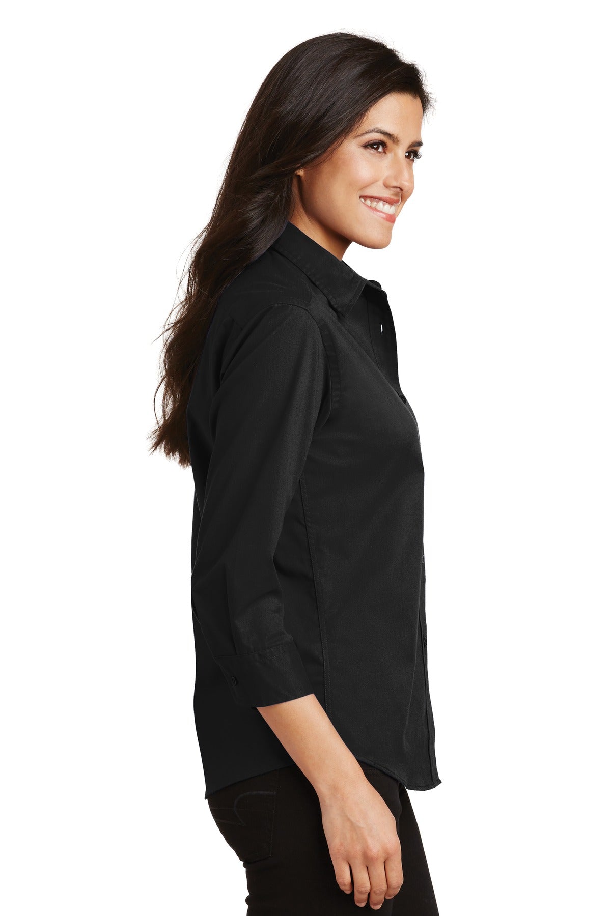 Black Port Authority Women's 3/4-Sleeve Easy Care Shirt. L612