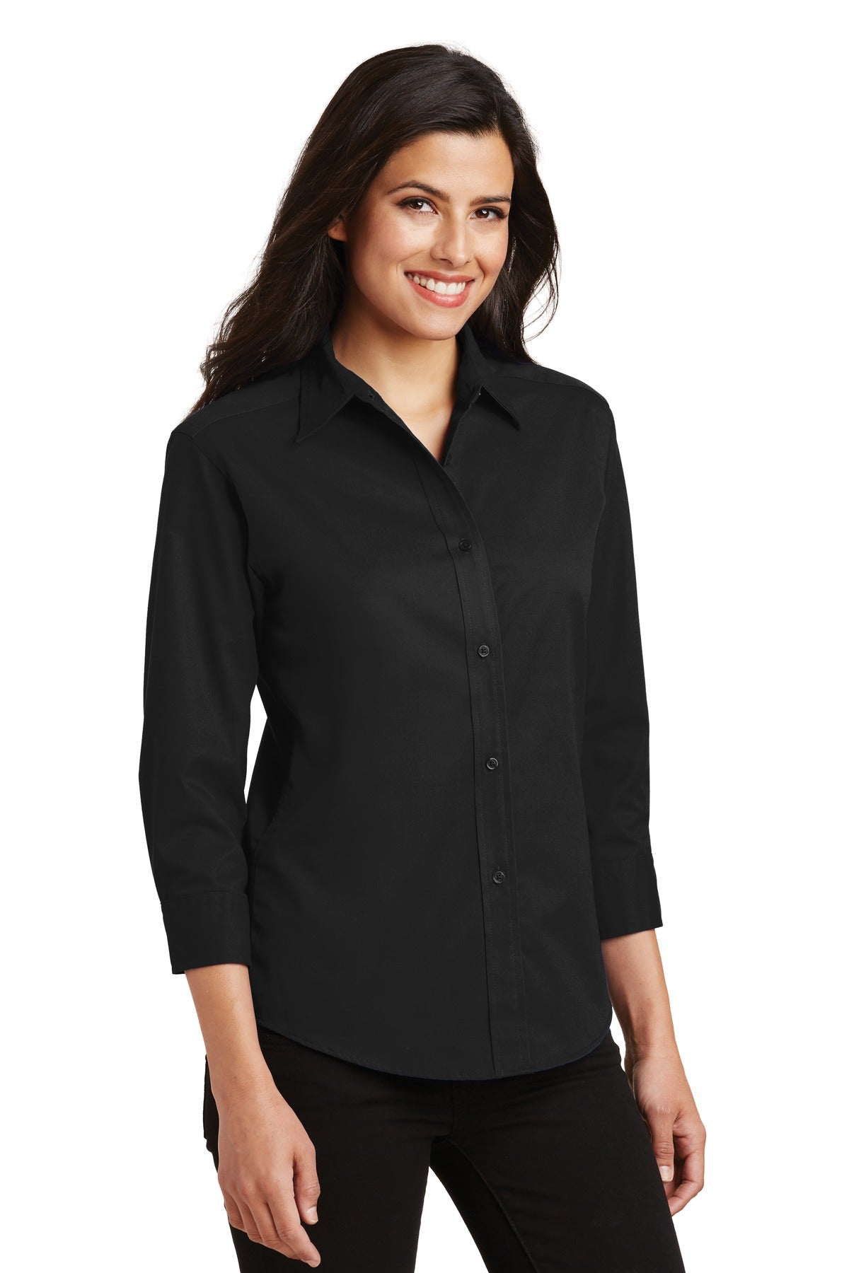 Black Port Authority Women's 3/4-Sleeve Easy Care Shirt. L612
