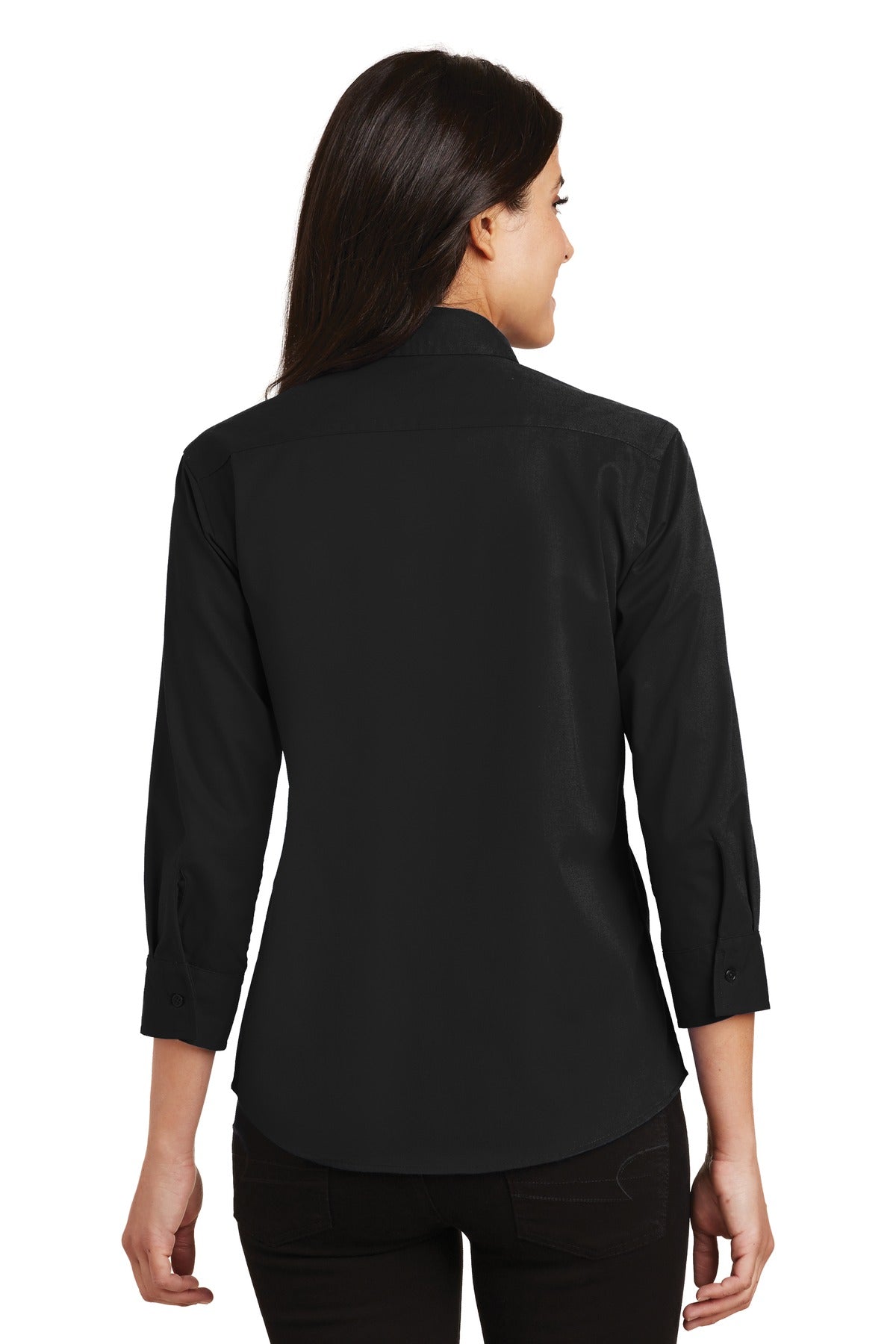 Black Port Authority Women's 3/4-Sleeve Easy Care Shirt. L612