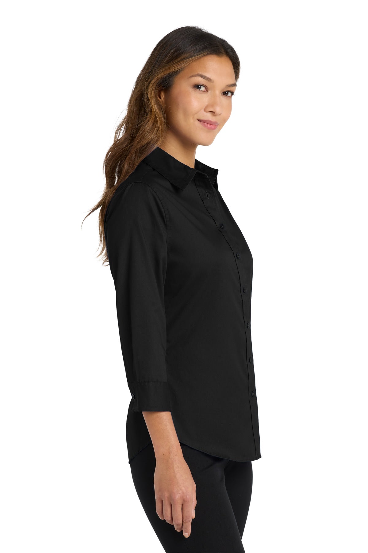 Black Port Authority Women's 3/4-Sleeve Easy Care Shirt. L612