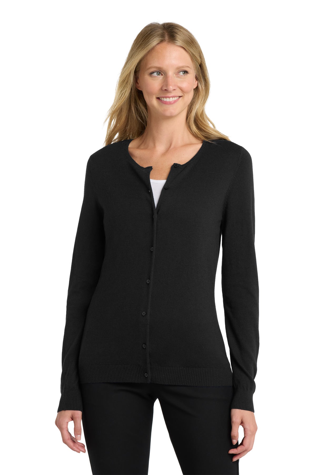 Black Port Authority Women's Cardigan Sweater. LSW287
