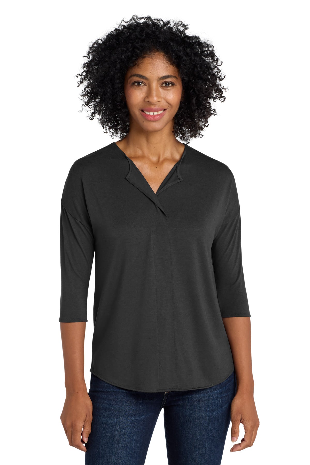 Black Port Authority Women's Concept 3/4-Sleeve Soft Split Neck Top. LK5433