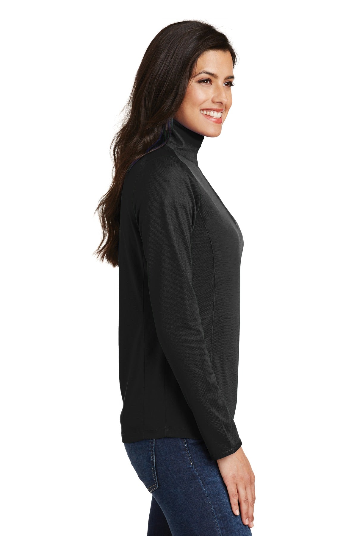 Black Port Authority Women's Pinpoint Mesh 1/2-Zip . L806