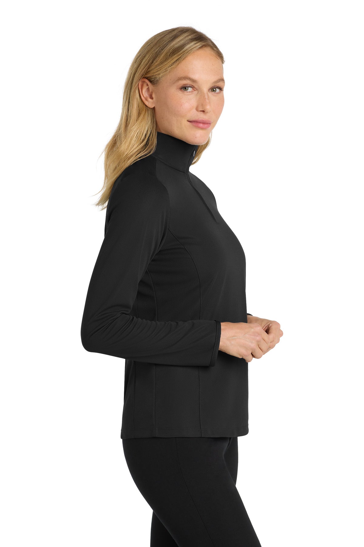 Black Port Authority Women's Pinpoint Mesh 1/2-Zip . L806