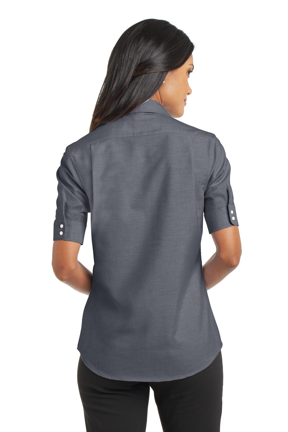 Black Port Authority Women's Short Sleeve SuperPro Oxford Shirt. L659