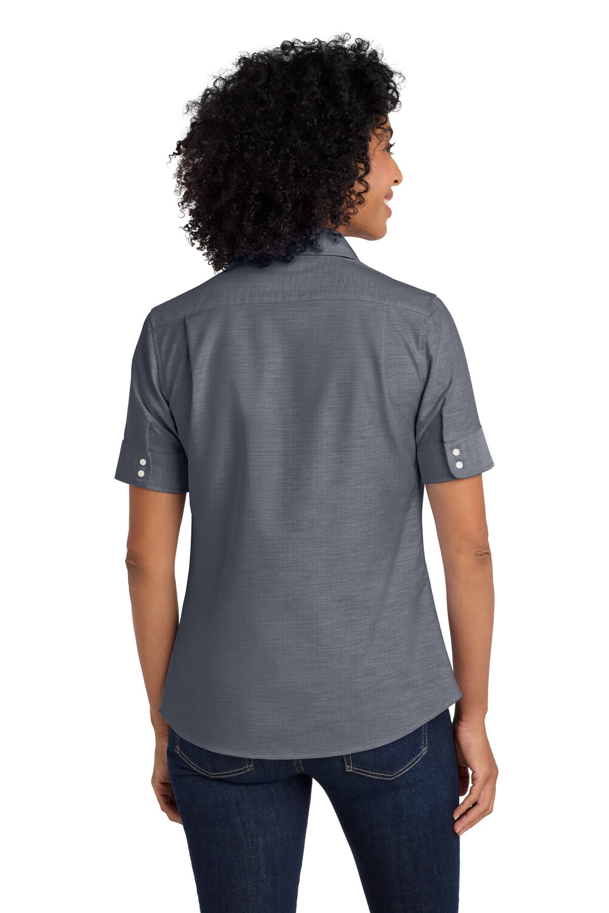 Black Port Authority Women's Short Sleeve SuperPro Oxford Shirt. L659