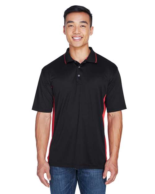 Front View of Black/ Red Men's Cool & Dry Sport Two-Tone Polo - 8406