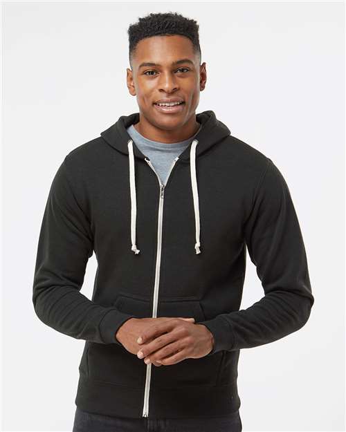 Black Solid Triblend Full-Zip Hooded Sweatshirt - 8872