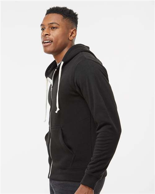 Black Solid Triblend Full-Zip Hooded Sweatshirt - 8872