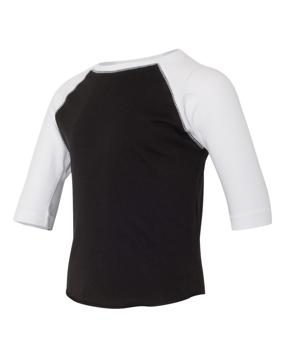 Black Solid/ White Toddler Baseball Fine Jersey Three-Quarter Sleeve Tee - 3330