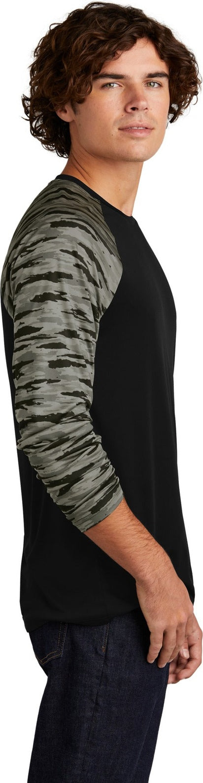 Black Sport-Tek Drift Camo Colorblock Long Sleeve Tee ST376LS