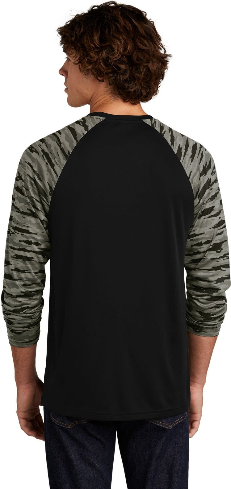 Black Sport-Tek Drift Camo Colorblock Long Sleeve Tee ST376LS