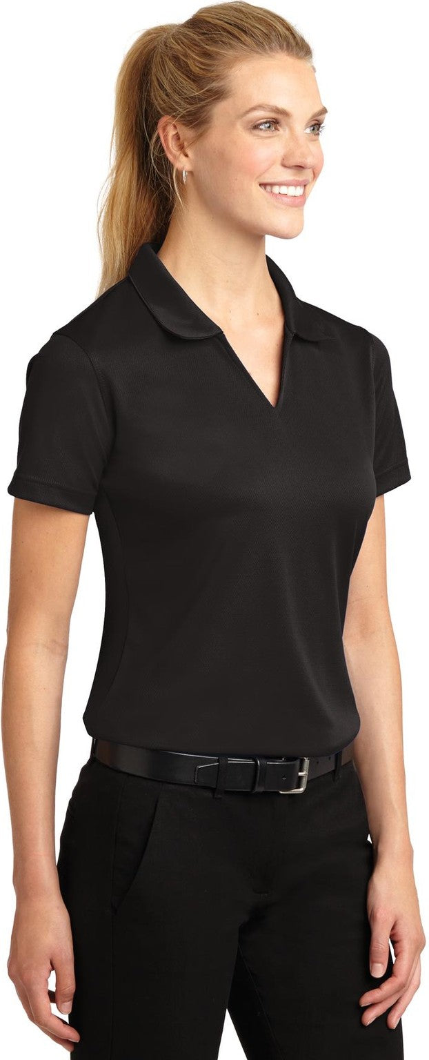 Black Sport-Tek Women's Dri-Mesh V-Neck Polo. L469