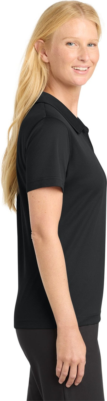 Black Sport-Tek Women's Dri-Mesh V-Neck Polo. L469