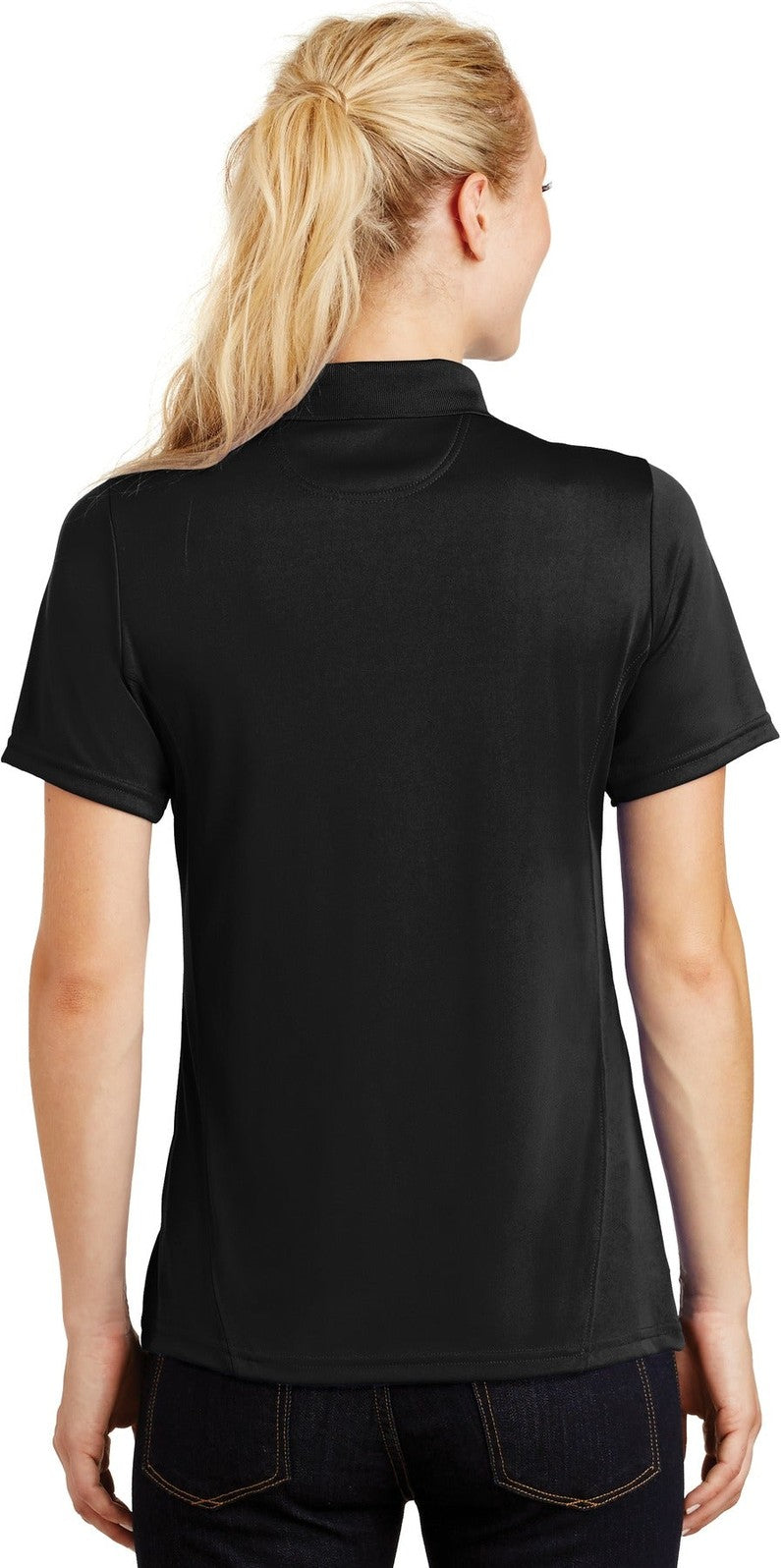 Black Sport-Tek Women's Dry Zone Raglan Accent Polo. L475