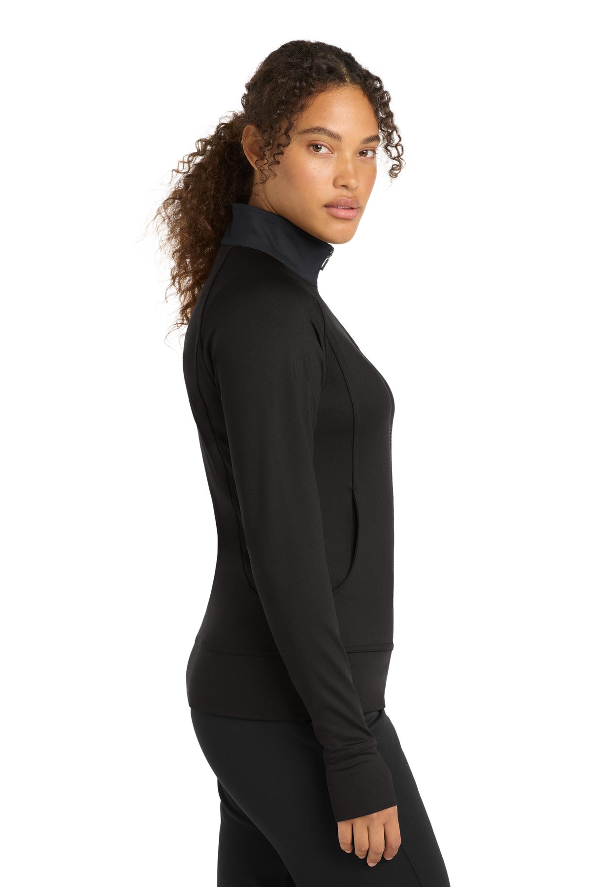 Black Sport-Tek Women's NRG Fitness Jacket. LST885
