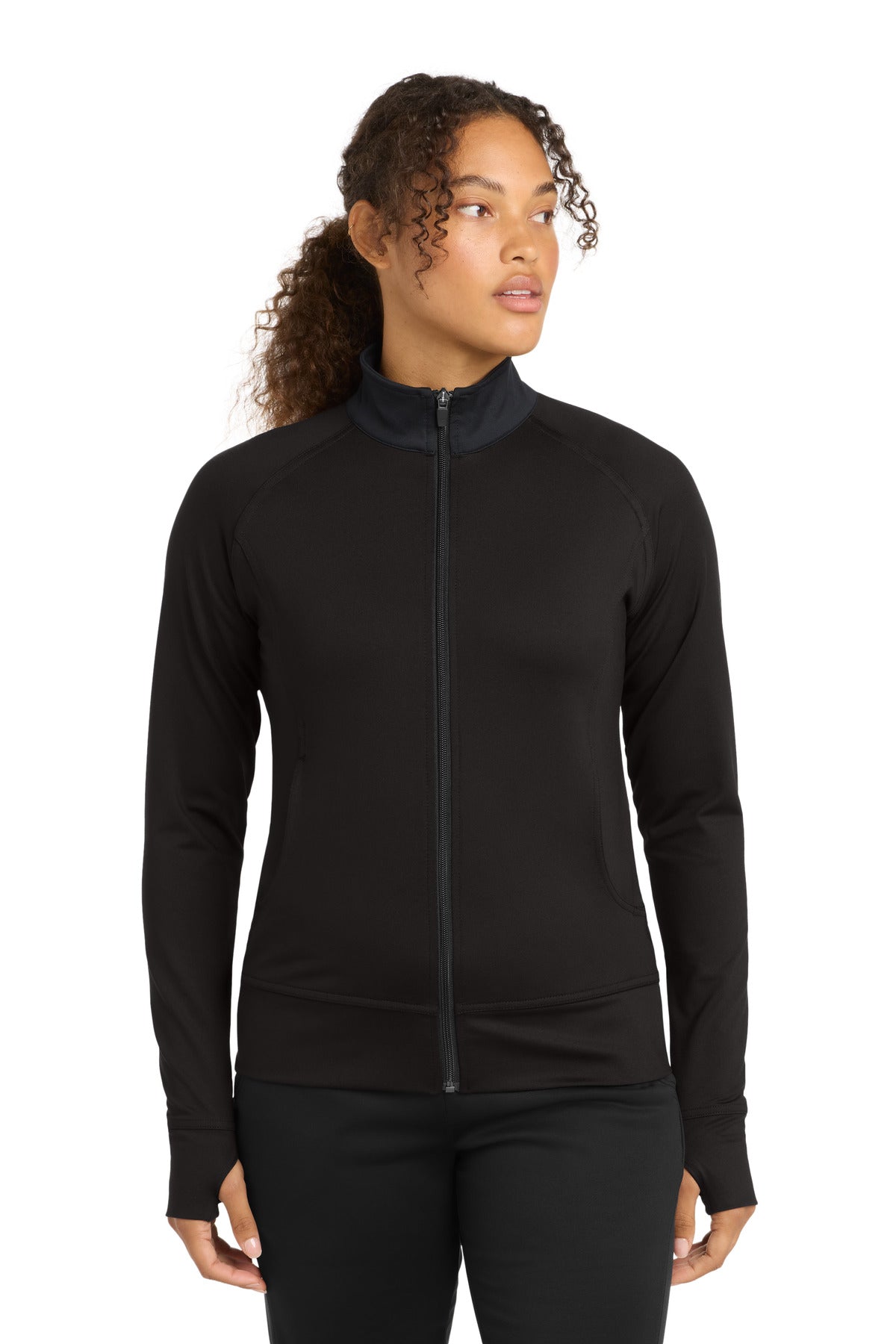 Black Sport-Tek Women's NRG Fitness Jacket. LST885