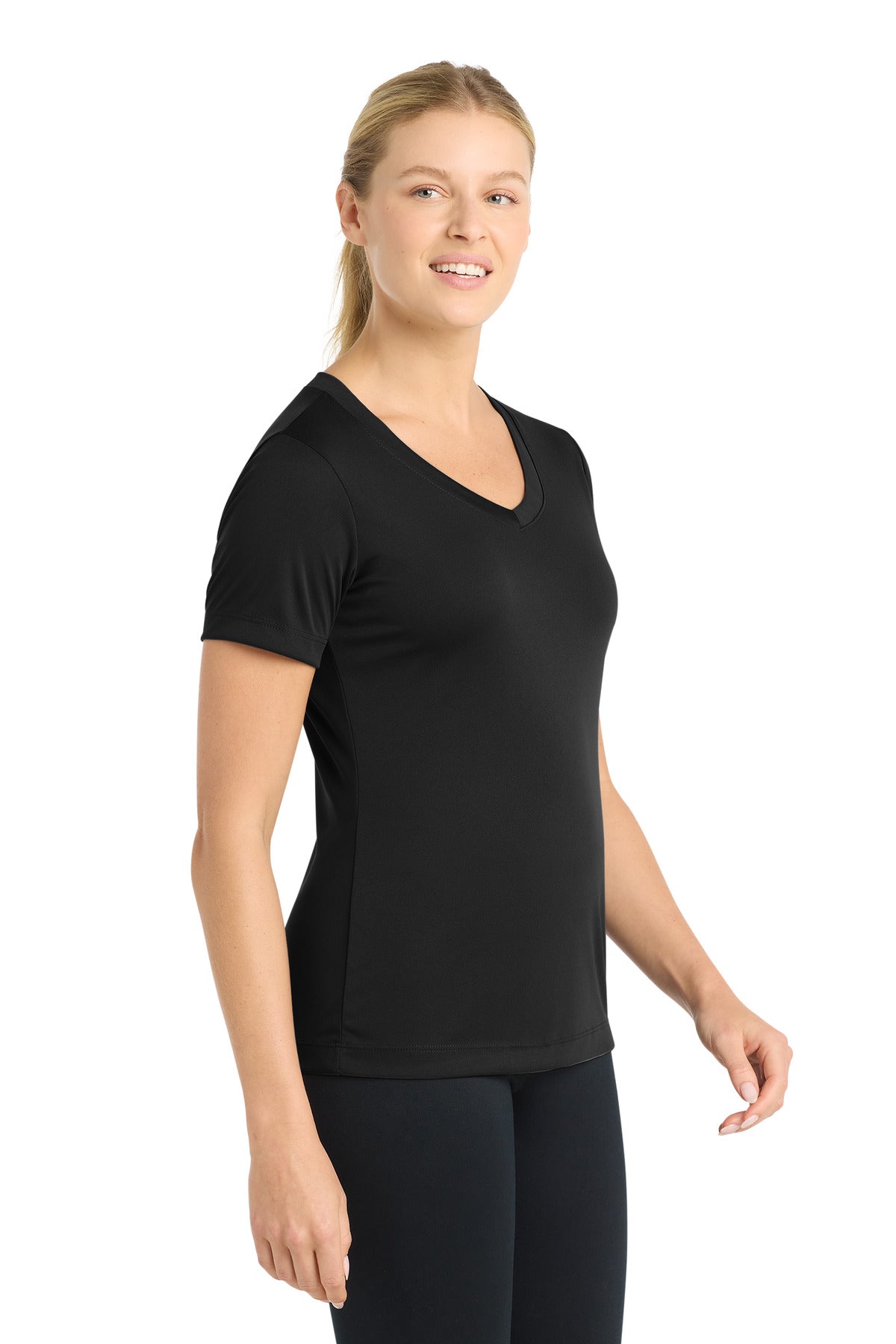 Black Sport-Tek Women's PosiCharge Competitor V-Neck Tee. LST353