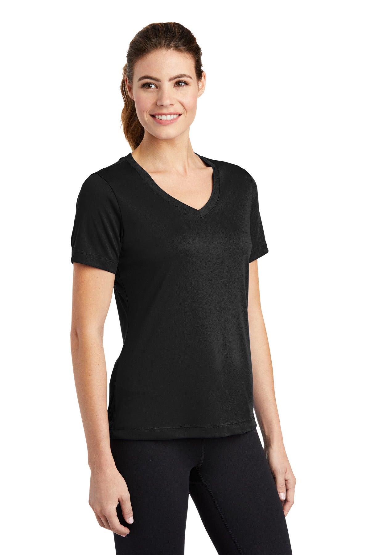 Black Sport-Tek Women's PosiCharge Competitor V-Neck Tee. LST353