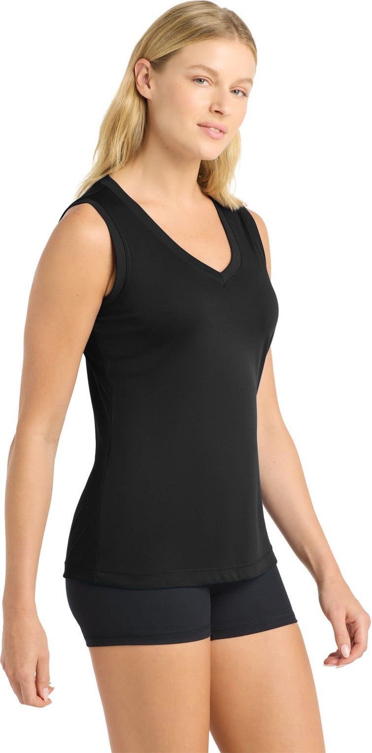 Black Sport-Tek Women's Sleeveless PosiCharge Competitor V-Neck Tee. LST352