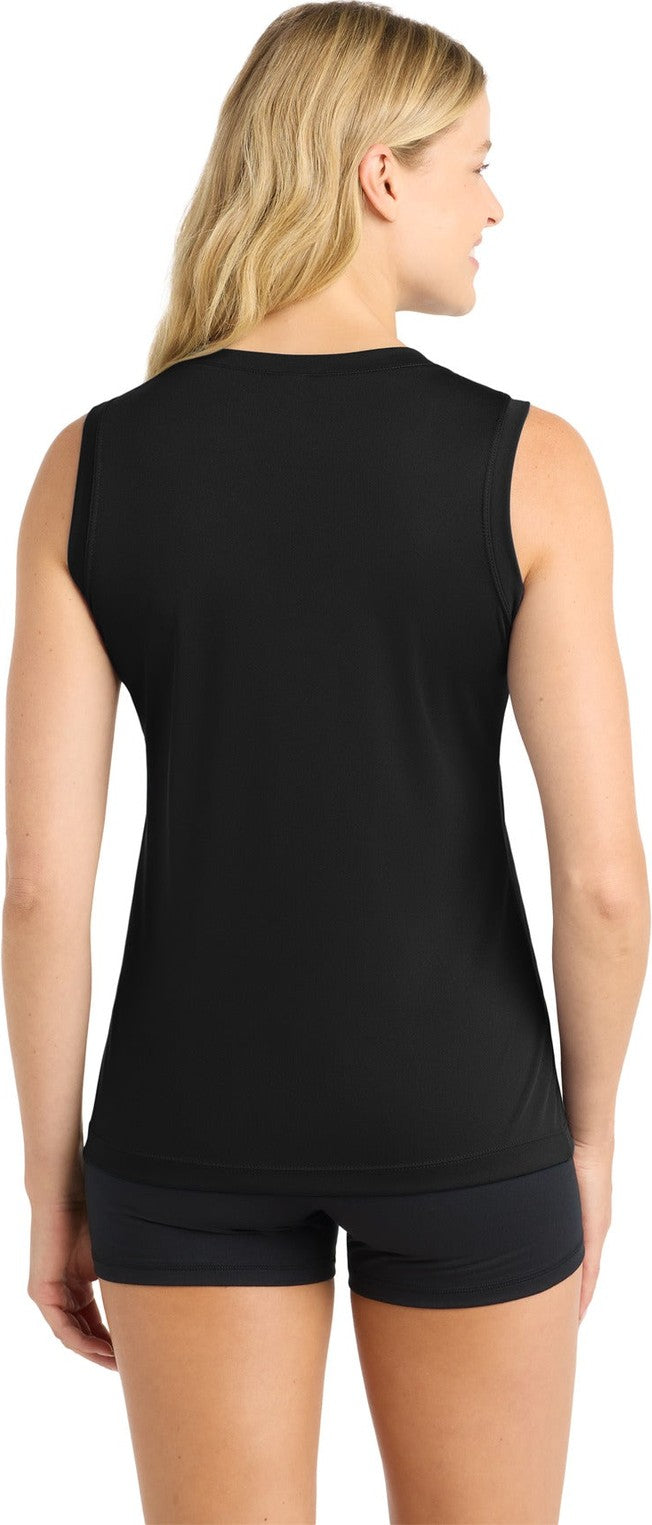 Black Sport-Tek Women's Sleeveless PosiCharge Competitor V-Neck Tee. LST352