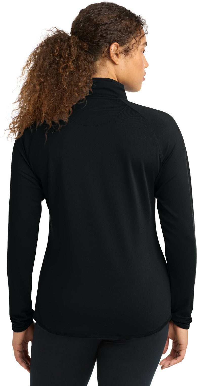 Black Sport-Tek Women's Sport-Wick Stretch 1/4-Zip Pullover. LST850