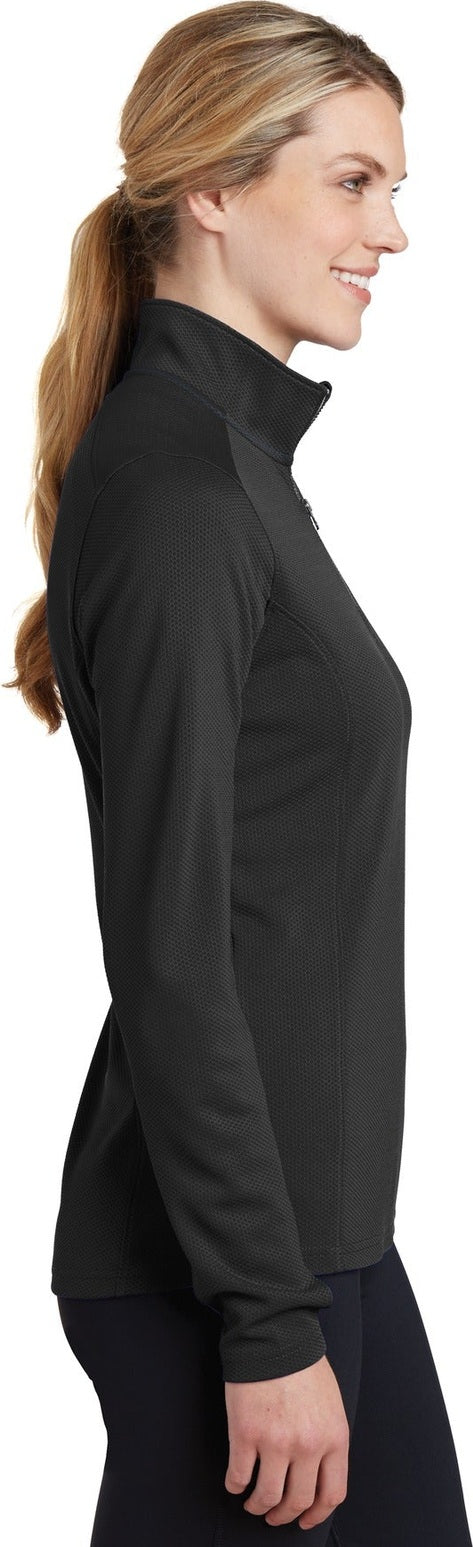 Black Sport-Tek Women's Sport-Wick Textured 1/4-Zip Pullover. LST860