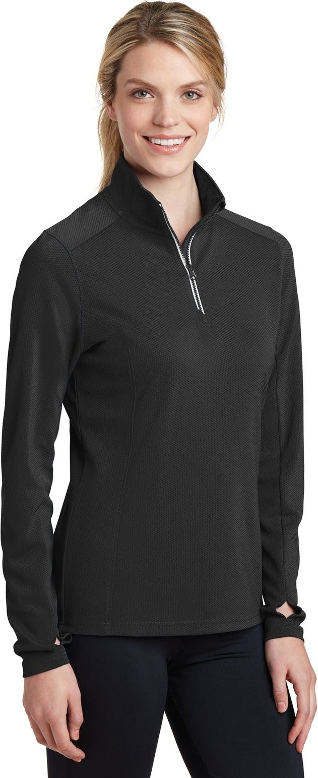 Black Sport-Tek Women's Sport-Wick Textured 1/4-Zip Pullover. LST860