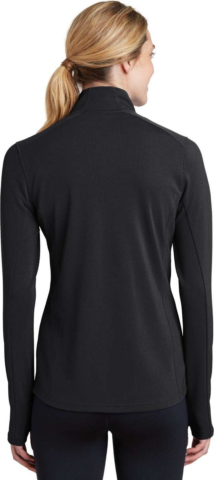 Black Sport-Tek Women's Sport-Wick Textured 1/4-Zip Pullover. LST860