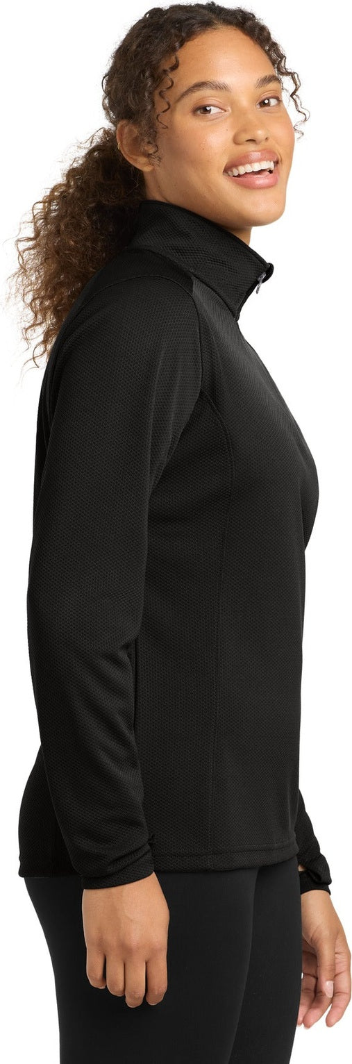 Black Sport-Tek Women's Sport-Wick Textured 1/4-Zip Pullover. LST860