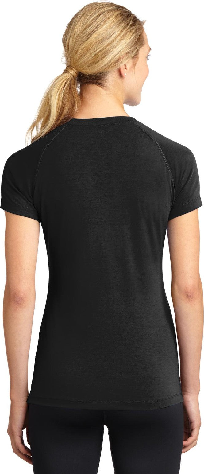 Black Sport-Tek Women's Ultimate Performance V-Neck. LST700