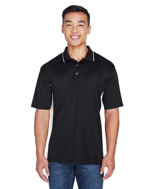 Front View of Black/ Stone Men's Cool & Dry Sport Two-Tone Polo - 8406