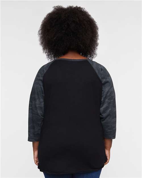 Black/ Storm Camo Women's Baseball Fine Jersey Three-Quarter Sleeve Tee - 3530