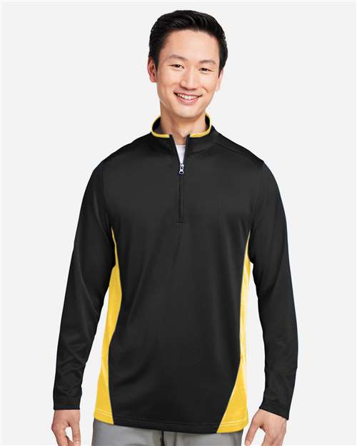Black/ Sunray Yellow Men&#39;s Flash Snag Protection Plus IL Colorblock Quarter-Zip Pullover - M786