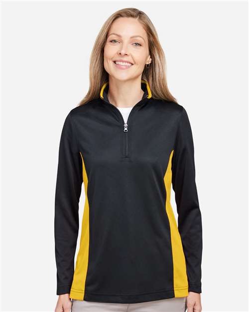Black/ Sunray Yellow Women&#39;s Flash Snag Protection Plus IL Colorblock Quarter-Zip Pullover - M786W