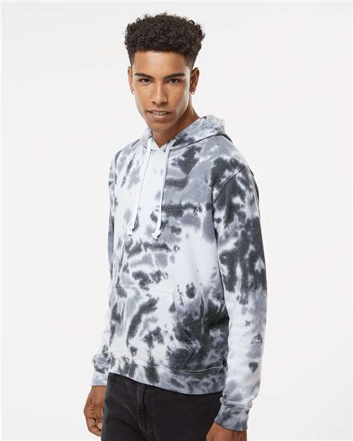 Black Tie Dye Tie-Dyed Fleece Hooded Sweatshirt - 8861