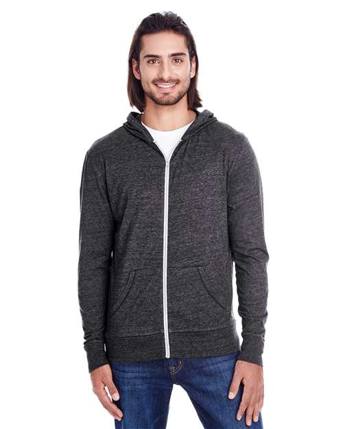 Black Triblend Triblend Full-Zip Lightweight Hooded Sweatshirt - 302Z