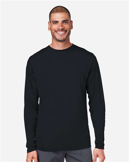 Left View of Black Unisex Capital Long Sleeve Performance T-Shirt - CE10L