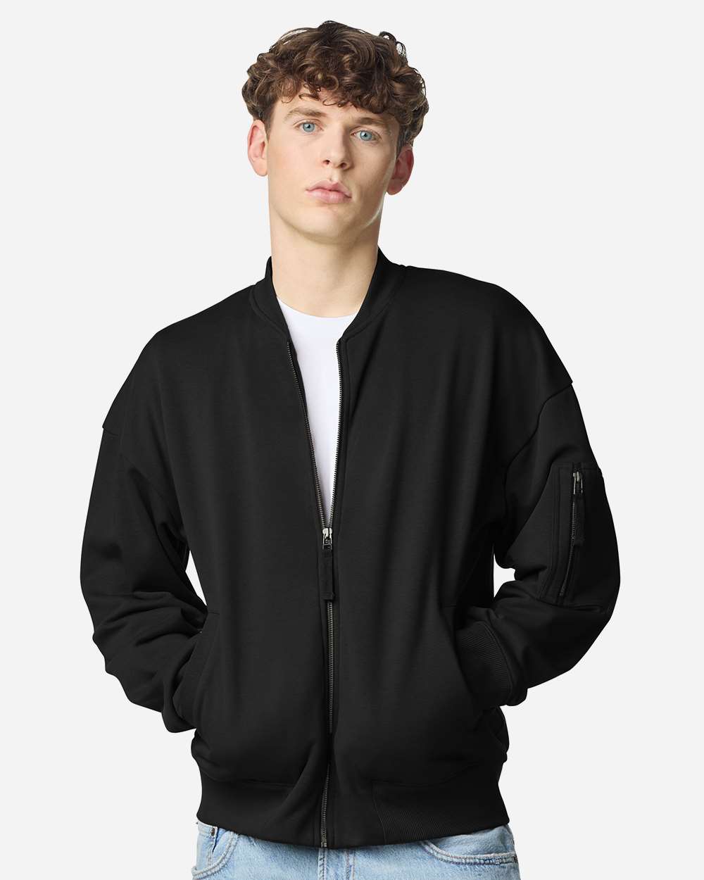Black Unisex French Terry Bomber Jacket - FTJ77