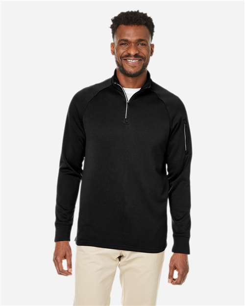 Left View of Black Unisex Fusion ChromaSoft™ Fleece Quarter-Zip Pullover - CE801