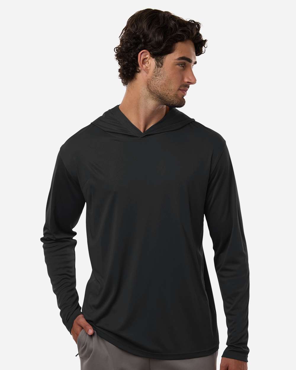 Black Unisex Pro-Lock Performance Hooded Long Sleeve T-Shirt - 48510 plain