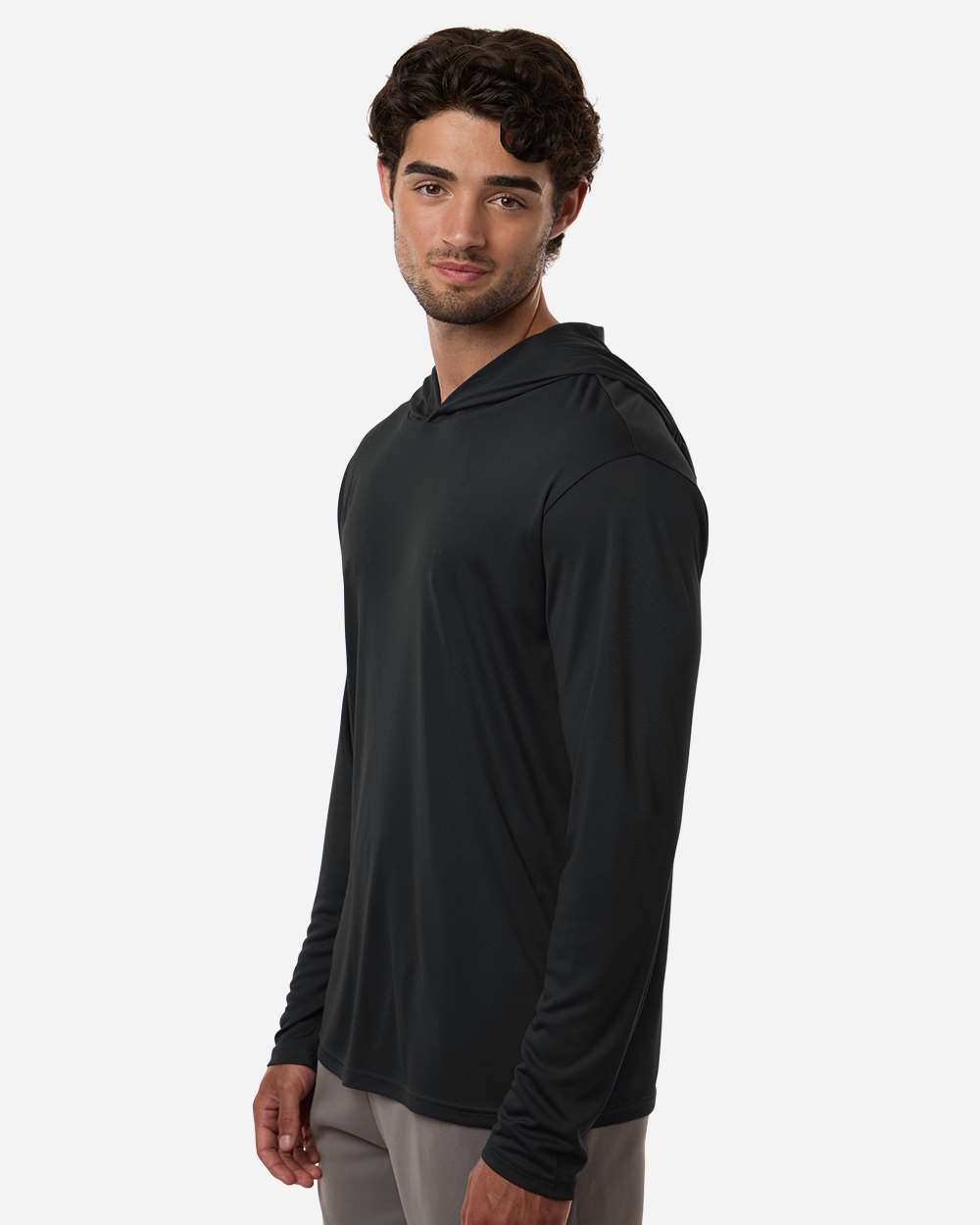 Black Unisex Pro-Lock Performance Hooded Long Sleeve T-Shirt - 48510 plain