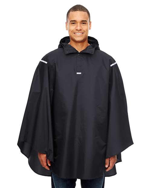 Front View of Black Unisex Zone Protect Packable Poncho - TT71