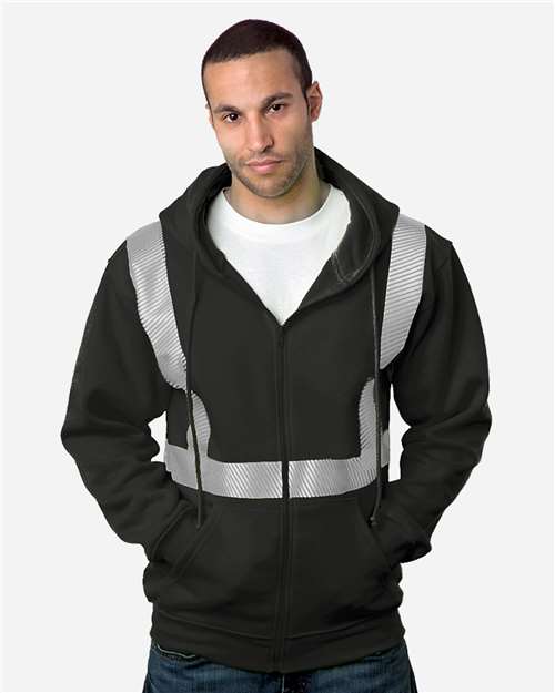 Black USA-Made Hi-Visibility Full-Zip Hooded Sweatshirt - Segmented Tape - 3737