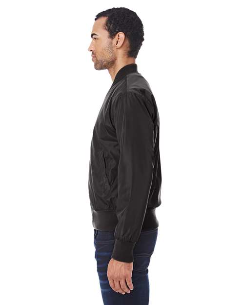 Black Vegan Leather Bomber Jacket - 395J