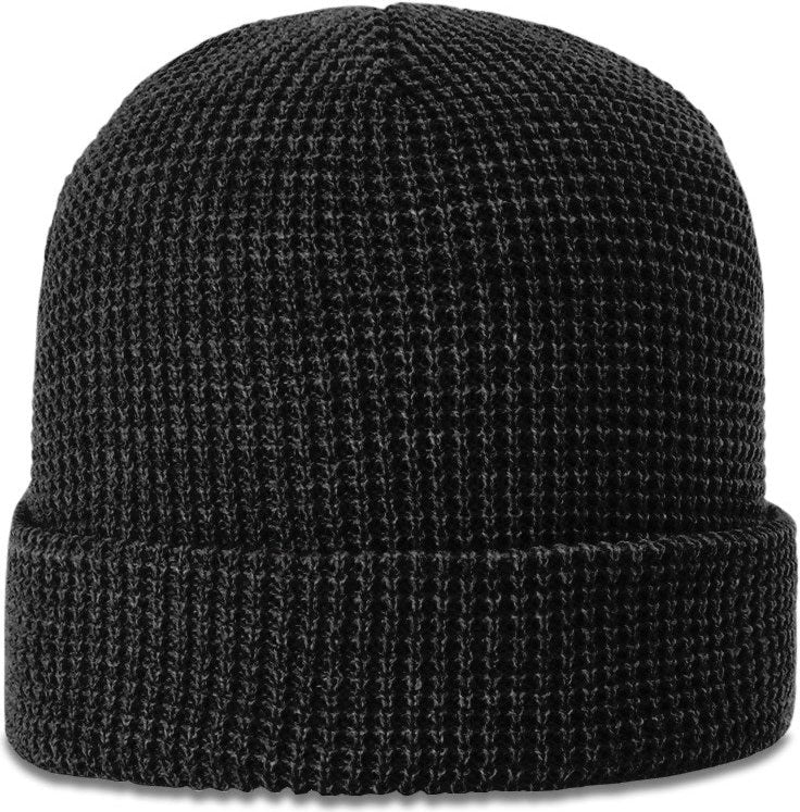 Black Waffle Knit Beanie with Cuff