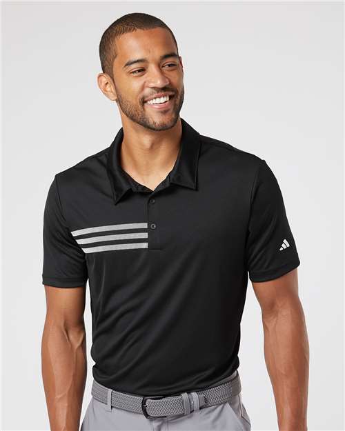 Black/ White 3-Stripes Chest Polo - A324